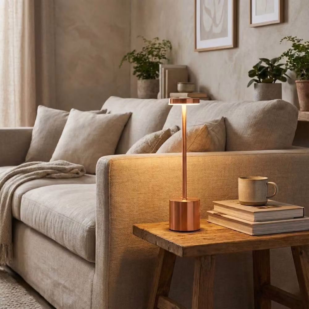 EONLION Copper LED Cordless Table Lamp with Touch Dimming and Warm White Light – 4