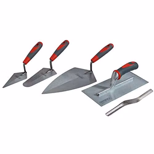 Faithfull 5 Piece Soft-Grip Stainless Steel Trowel Set in Red and Multicolour