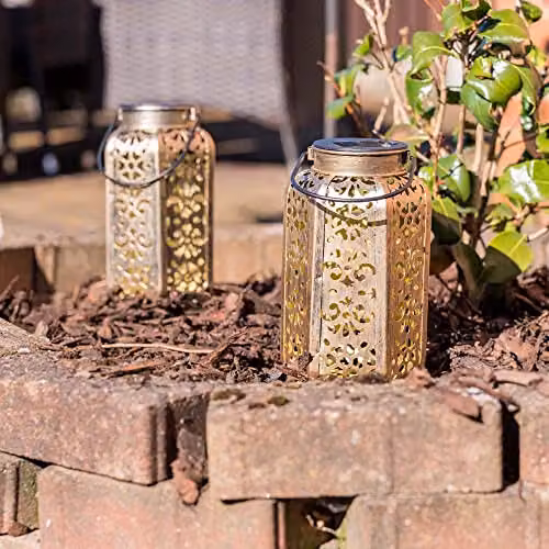 MiniSun Solar Powered Moroccan Style Hanging Metal Lantern in Bronze and Gold/Brass – 4