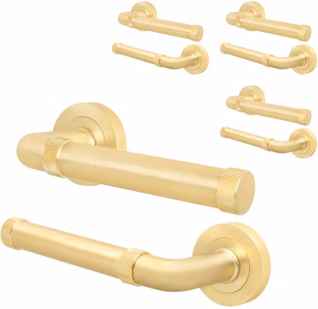AFIT Satin Brass Internal Lever On Rose Door Handle, 4 Pack, Gold, W: 15.0 cm x H: 15.0 cm