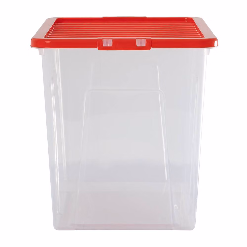 Wham Crystal 80L Stackable Plastic Storage Boxes with Red Lids, Pack of 4, Transparent – 2
