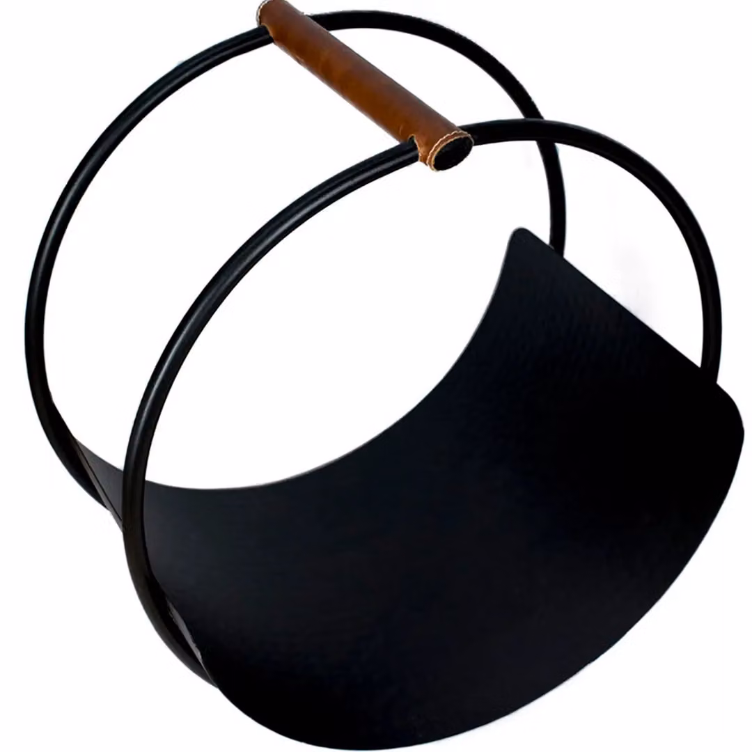Ivyline Brown Metal Round Log Holder with Leather Handles H43 x W30.5 cm – 2