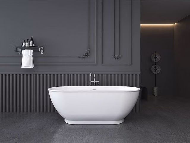 Vente-unique Freestanding Oval Acrylic Bathtub in White, W/D/H: 170 x 75 x 60 cm – 1
