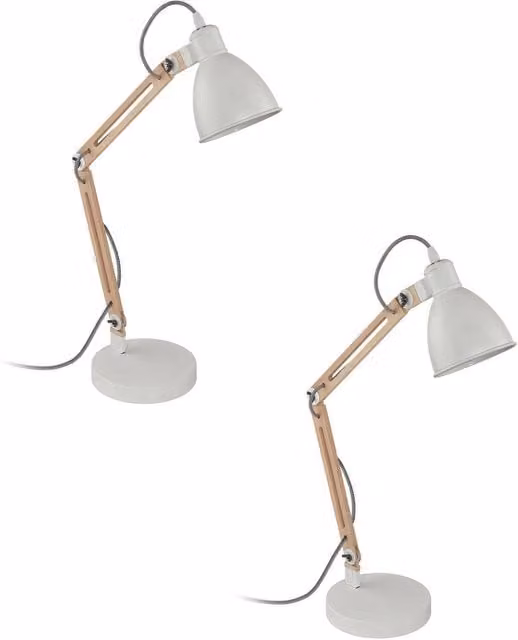 Loops 2 Pack Adjustable Task Table Lamps in White and Wood with Red Cable, E14 28W – 1