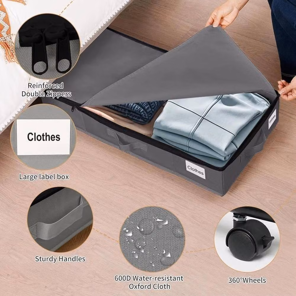 PAWNORA Set of 2 Grey Fabric Underbed Storage Containers on Wheels – 5