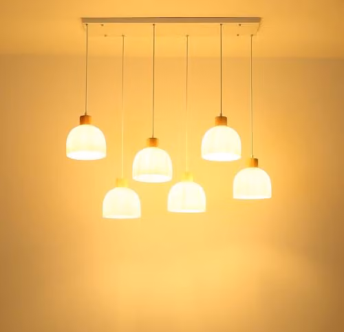 Globo Lighting Pendant Light in White Matt Metal and Brown Wood with Opal Glass, W/D/H: 36 x 36 x 120 cm – 3