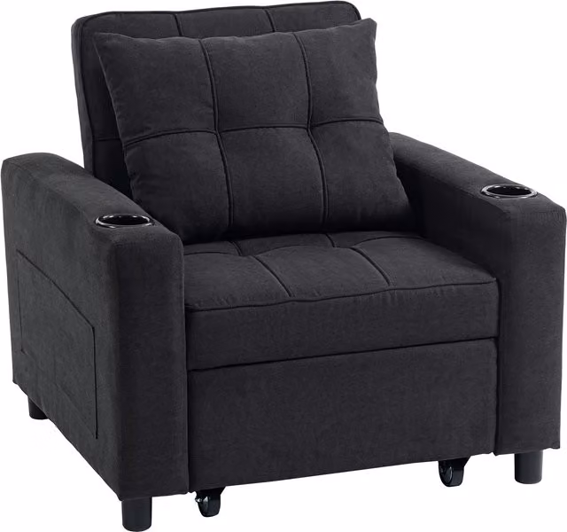 HOMCOM 3-in-1 Single Sofa Bed, Convertible Sleeper Chair with Armrests in Black