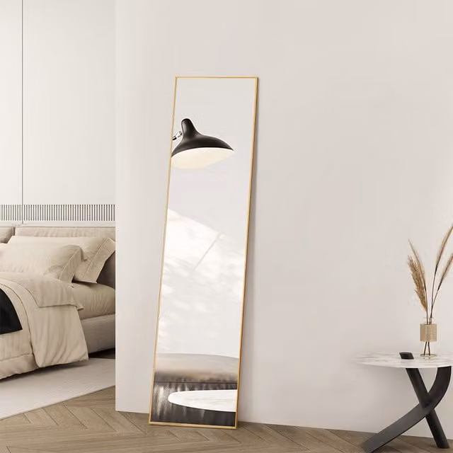 Komore Modern Rectangular Full Length Wall Mirror in Gold