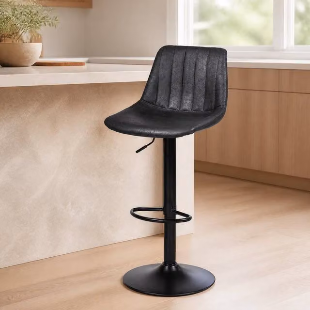 STILVORA Set of 2 Modern Black Synthetic Leather Bar Stools with 360 Degree Swivel Metal Frame – 1