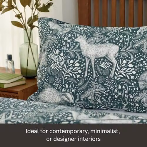 Deyongs Woodland Folk Printed Cotton Rich Duvet Cover and Pillowcase Set in Green, Blue or Grey, W: 180 cm x D: 200 cm – 3