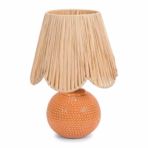 ValueLights Sebby Peach Ceramic Sphere Table Lamp with Beige Rattan Shade – 1