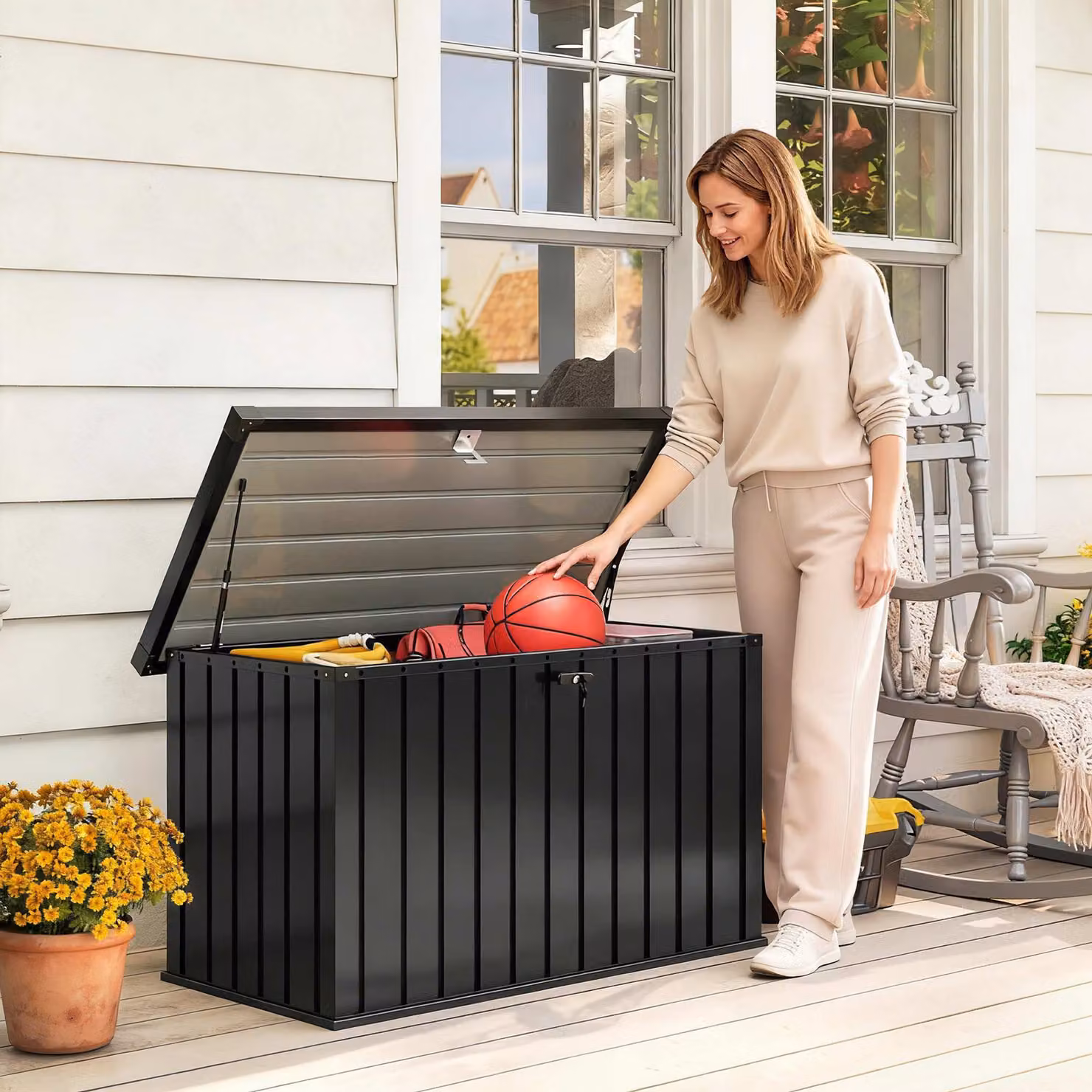 Outsunny 400L Galvanised Steel Garden Storage Box in Black – 2