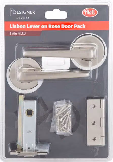 Hiatt Lisbon Lever on Rose Door Pack in Brushed Silver