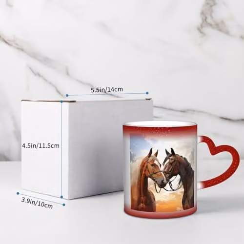 Oudrspo Couple Horse Heat Sensitive Colour Changing Ceramic Coffee Mug, Red and Multicolour, 12 oz – 3