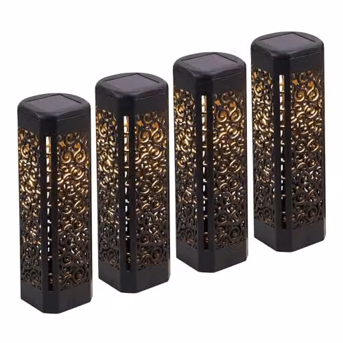 Gardenwize Pack of 4 Solar Powered LED Garden Path Lights in Black with Warm White Light and Dusk Sensor – 6