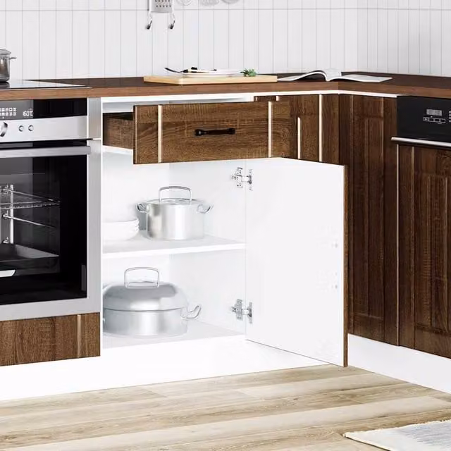 Berkfield Home Lucca Kitchen Base Cabinet in Brown Oak Engineered Wood, H 81.5 x W 50.0 x D 46.0 cm