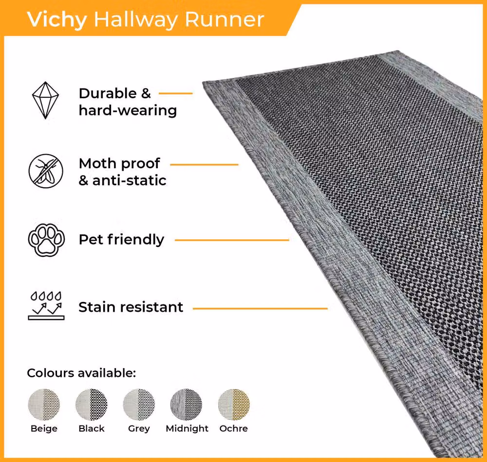 runrug Vichy Reversible Indoor/Outdoor Carpet Runner Rug in Grey, W: 60 cm, L: 210 cm – 2