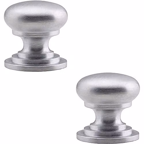 Loops 2 Pack Victorian Round Cupboard Door Knob, 38mm Diameter, Brushed Chrome Silver