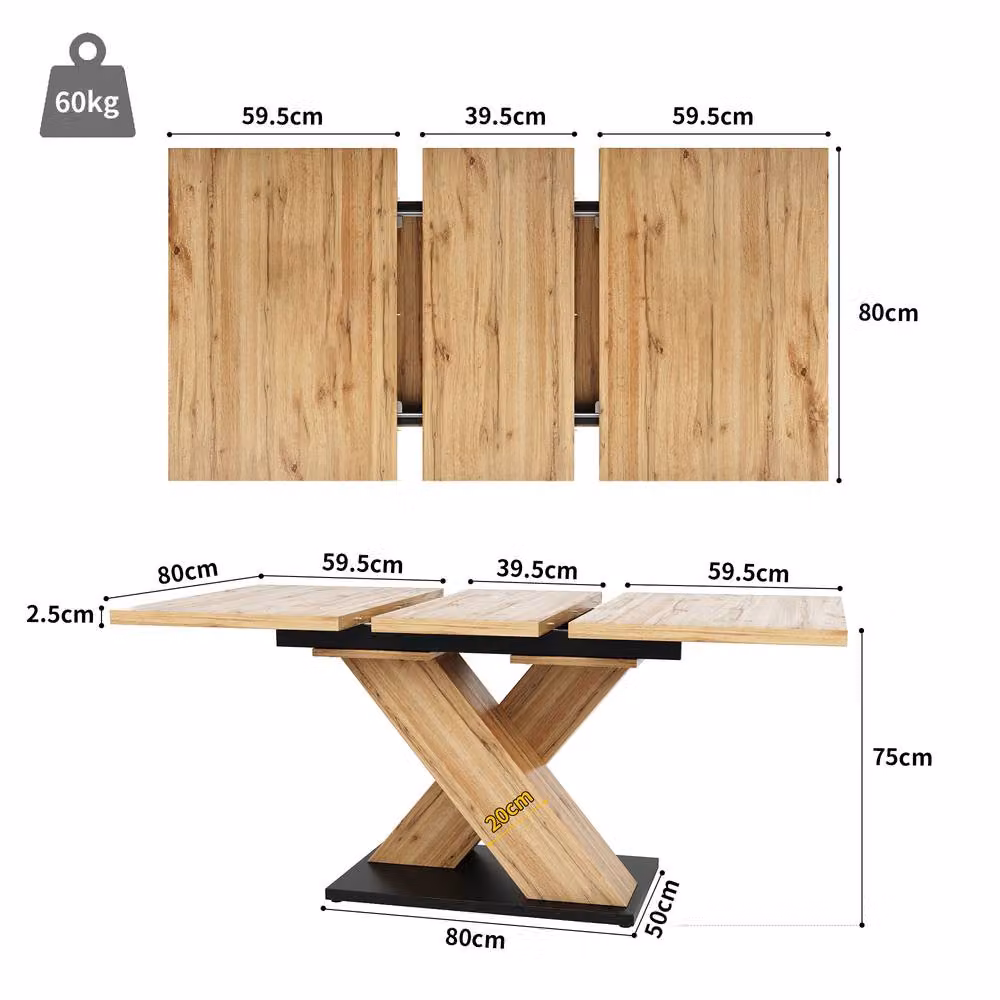 Rolipo Extendable Wood Effect Dining Table in Brown, W: 119-158.5 cm, D: 60 cm, H: 75 cm – 3