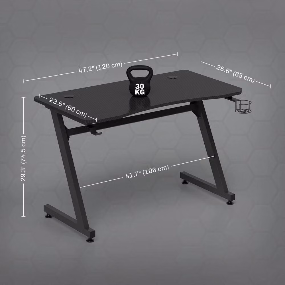 KORVIXA Black Gaming Desk with Metal Frame and Cup Holder, Width: 100 cm – 2