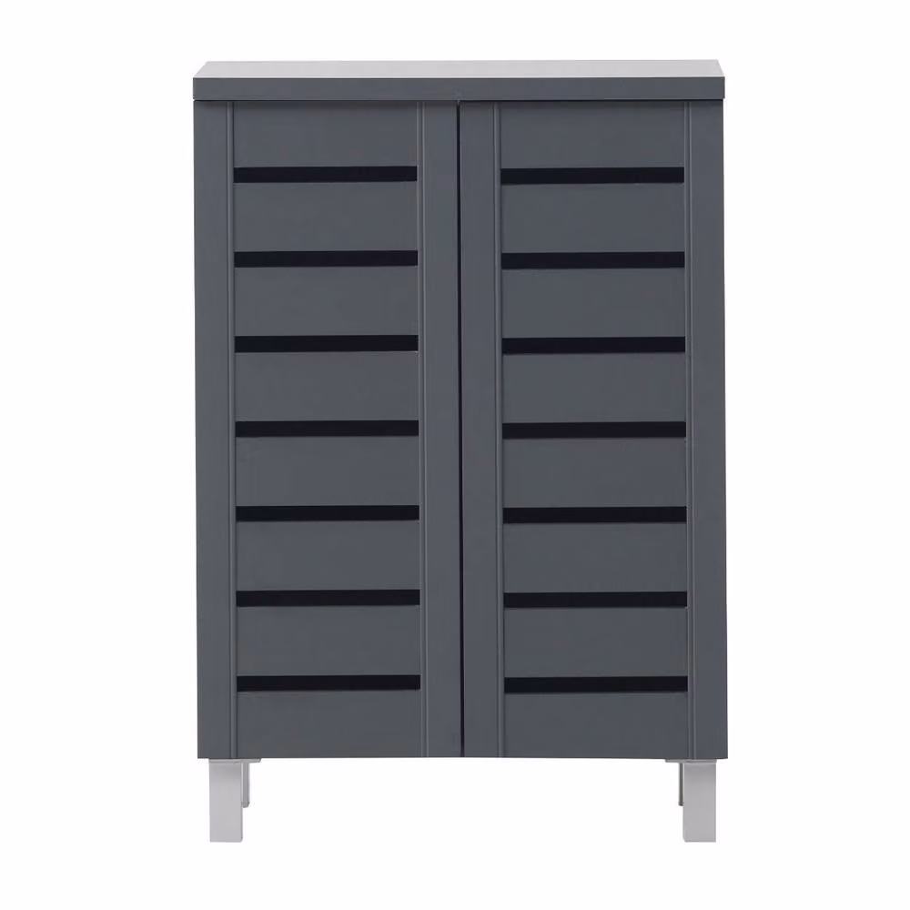 Timber Art Design 4 Tier Shoe Storage Cabinet with 2 Hinged Doors in Grey – 2