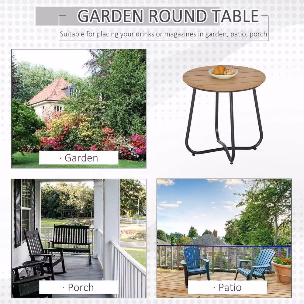 KORVIXA Round Outdoor Side Table in Brown with Adjustable Leg Pads – 4