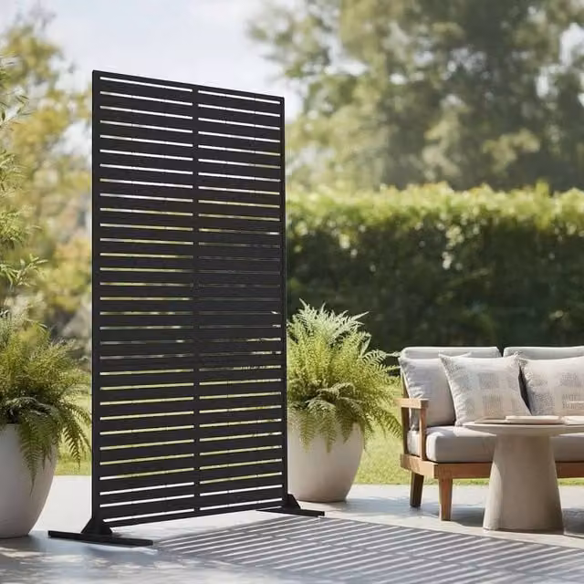Nicoman Metal Outdoor Privacy Screen with Stand, Black, W: 90 cm, D: 40 cm, H: 180 cm