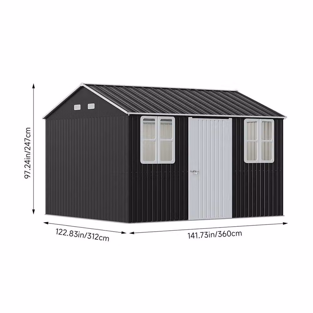 FLAVORA Black Galvanised Steel Garden Tool Storage Shed with Gable Roof – 2