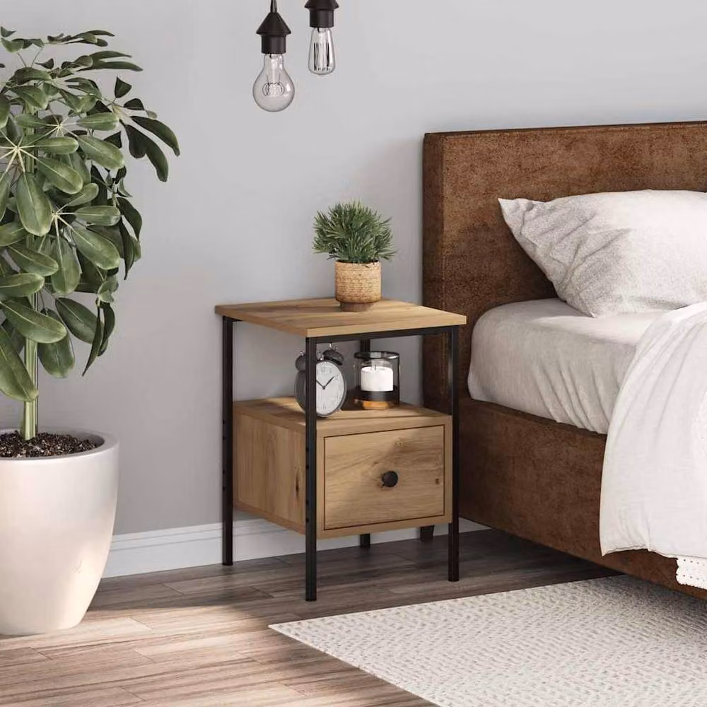 Berkfield Home Artisan Oak Bedside Cabinet in Brown, W/D/H: 34 x 36 x 50 cm – 2