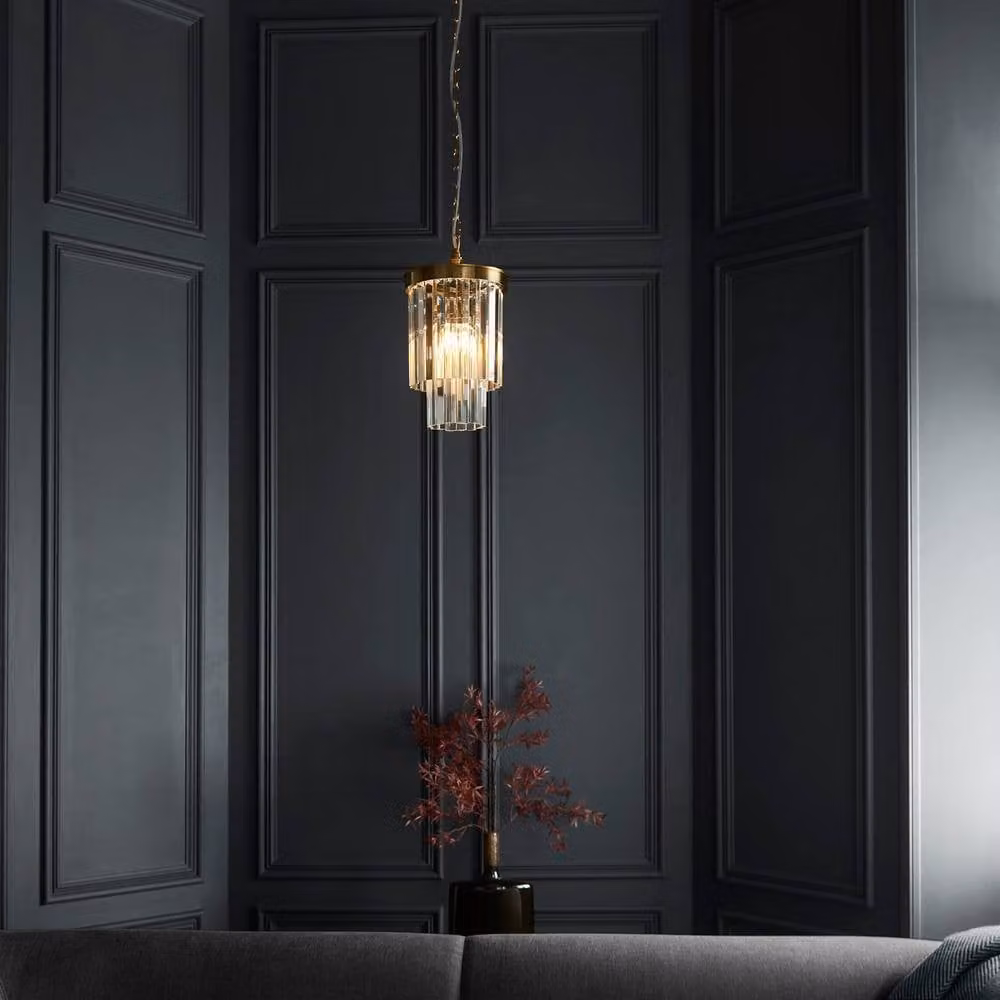 Netlighting Conaston Art Deco Pendant Light with Transparent Cut Glass and Gold/Brass Metal Finish, E27, Height Adjustable and Dimmable – 2