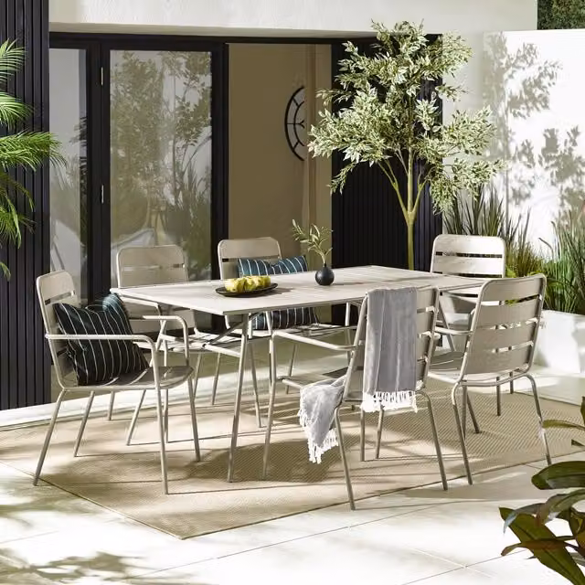 FurnitureboxUK Leros Retro Metal 6 Seat Garden Dining Set in Yellow