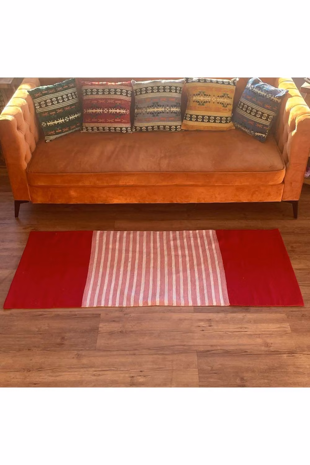 KDMD Handwoven Indian Cotton Ethnic Rug in Red and Pink, W/D: 70 x 170 cm – 4
