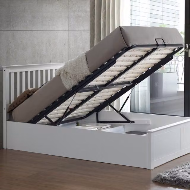 Bedmaster White Solid Wood Modern Ottoman Storage Bed with Lift Up Base, W/D/H: 120 x 200 cm