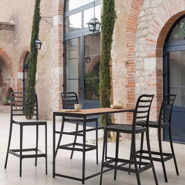 Wyld and Coco Set of 4 Black Stackable Armless Dining and Bar Chairs