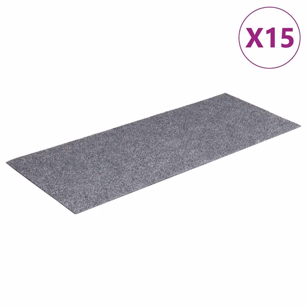 Berkfield Home Self-adhesive Rectangular Stair Mats, 15 Pieces, Light Grey, W: 60 cm, D: 25 cm – 2