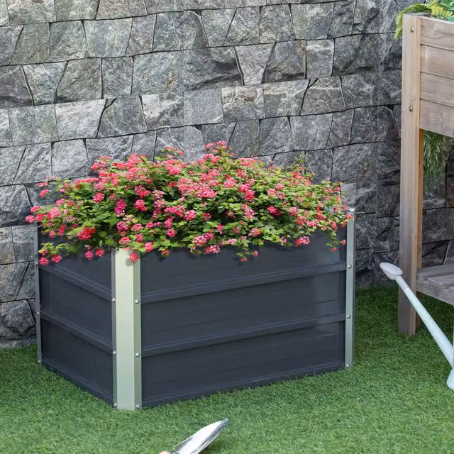 Outsunny Metal Raised Garden Bed for Vegetables, Herbs and Flowers, Anthracite Grey, W/D/H: 66 x 47 x 40 cm – 1