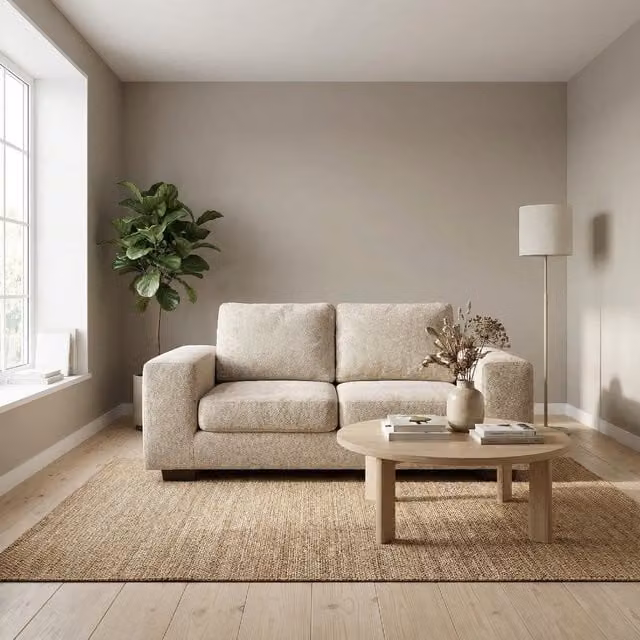 Abakus Direct Boston 3 Seater Sofa in Neutral Basket Weave Fabric with Solid Wood Frame