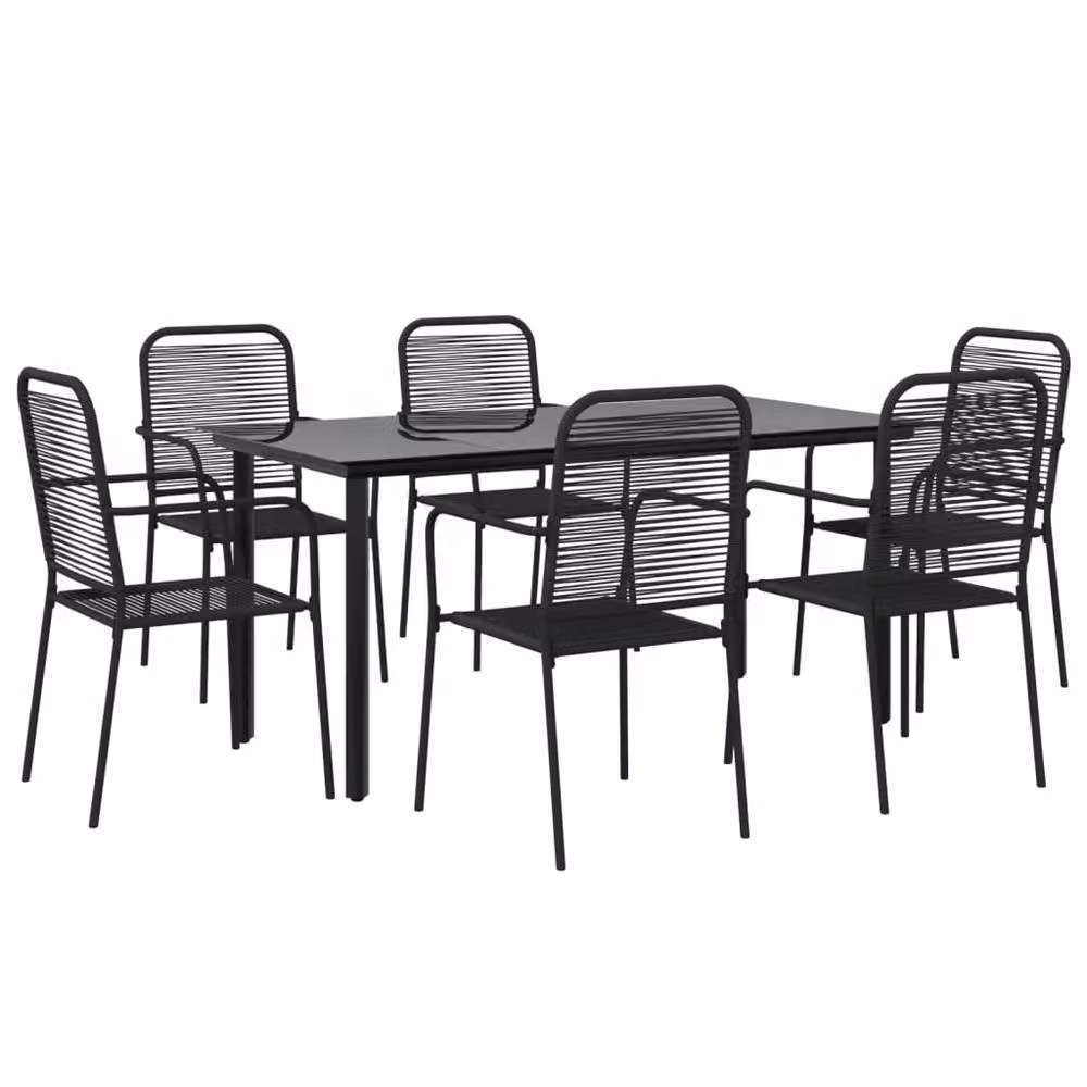 Berkfield Home 7 Piece Garden Dining Set in Black Cotton Rope and Powder Coated Steel – 3