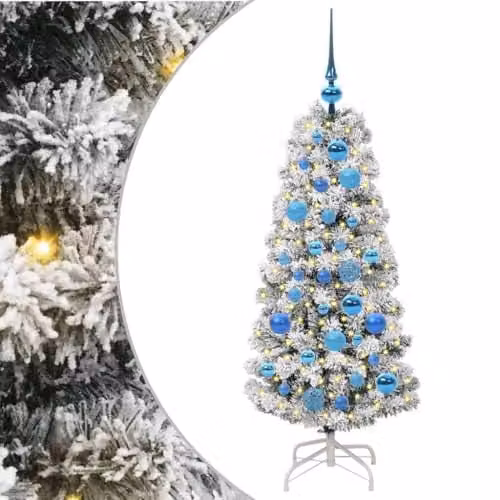 vidaXL Artificial Hinged Christmas Tree in Green and White, Height: 120 cm