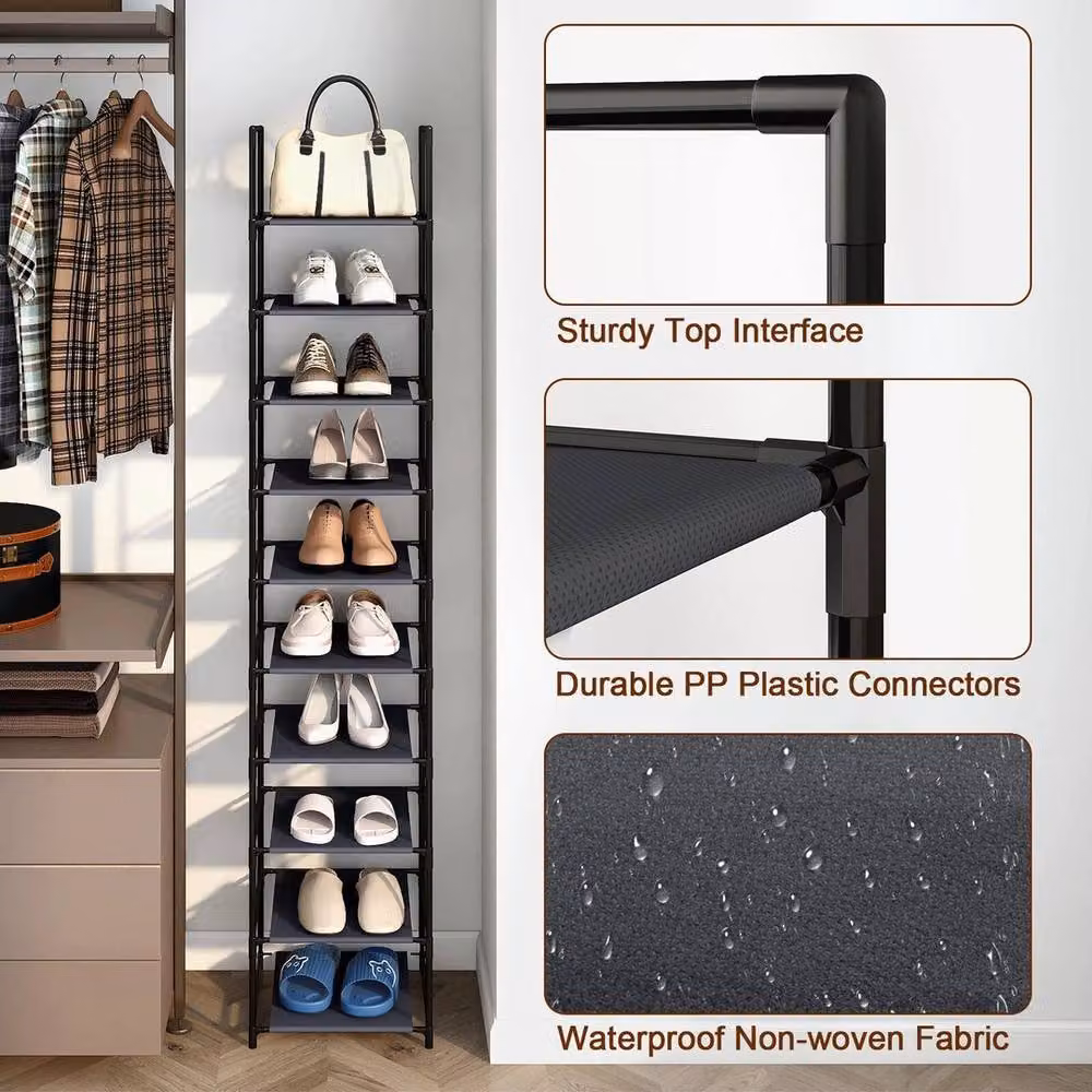 PAWNORA 10 Tier Metal Shoe Rack in Black, W/D/H: 33 x 33 x 173 cm – 3
