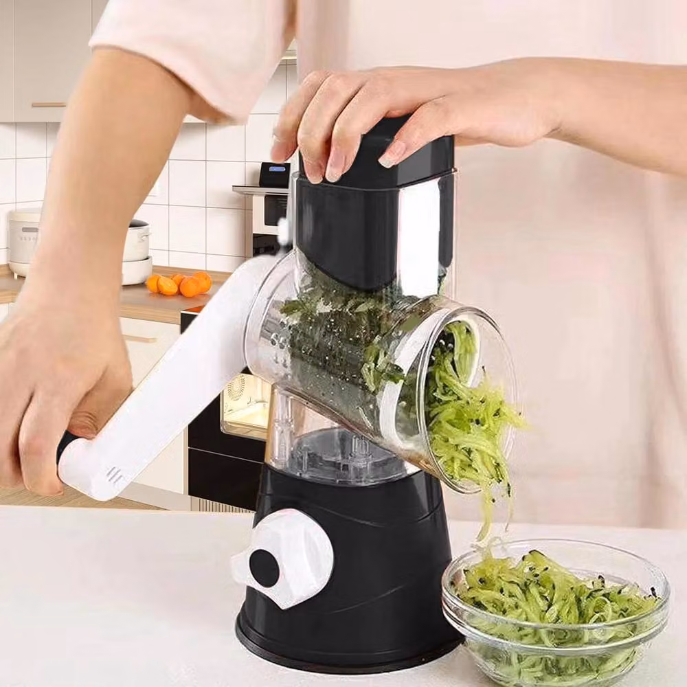 NESTLUNE Rotary Round Cheese Grater and Vegetable Spiralizer in Black, W/D/H: 15 x 15 x 15 cm – 3