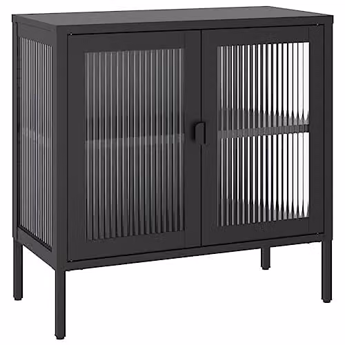 vidaXL Modern Black Sideboard with Glass and Metal, W/D/H: 70 x 35 x 70 cm