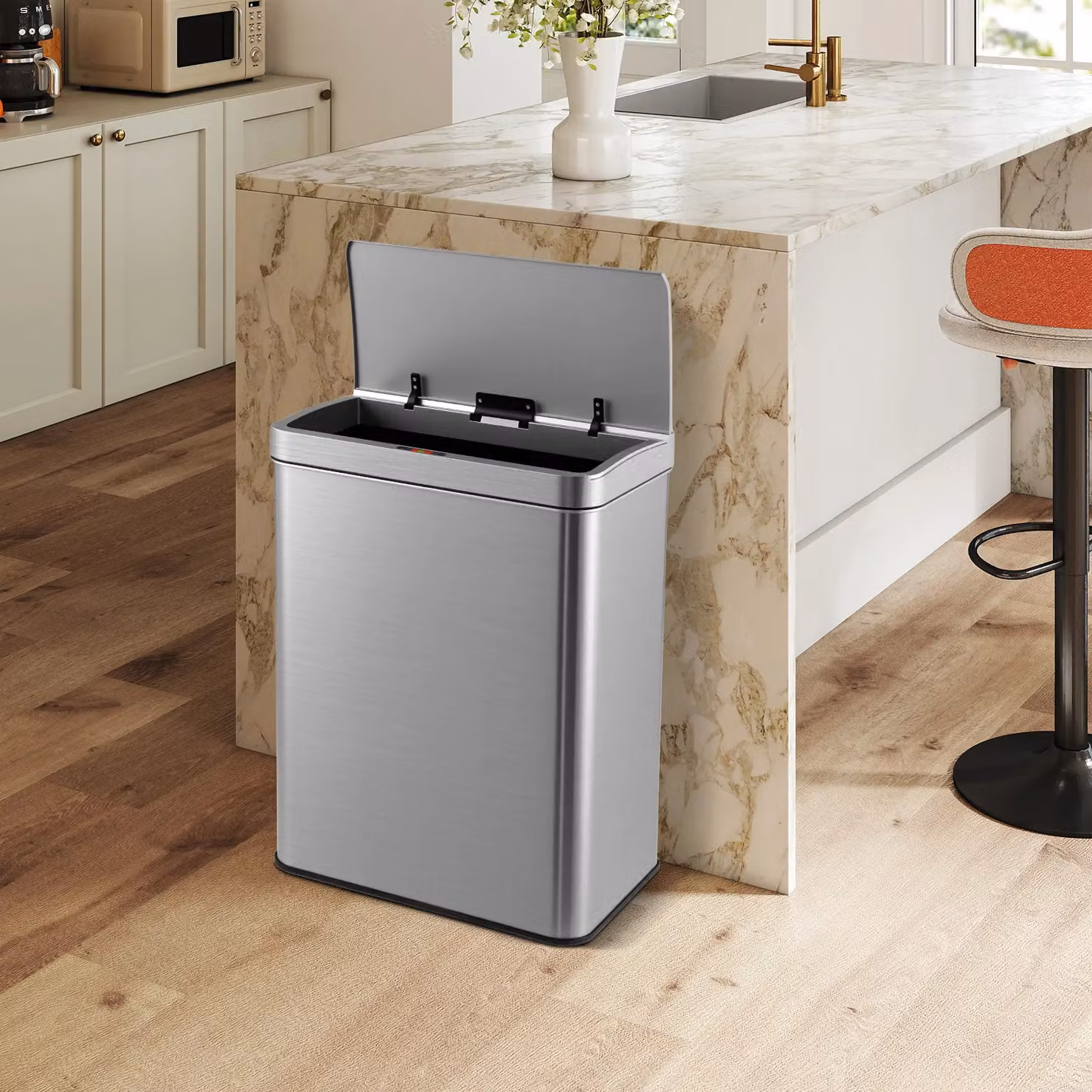 Gymax 53L Automatic Motion Sensor Trash Can with Soft Close Lid in Metallic Silver – 2