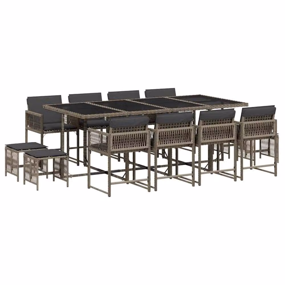 Berkfield Home 13 Piece Grey Poly Rattan Garden Dining Set with Cushions – 2
