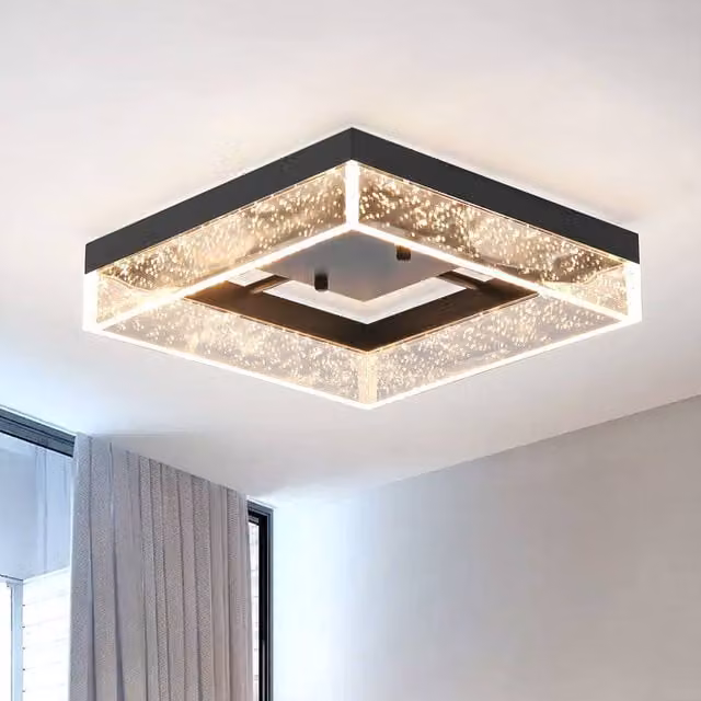 NIVOR Modern Square LED Flush Mount Ceiling Light with Black Bubble Shade, Warm White 3000K – 1