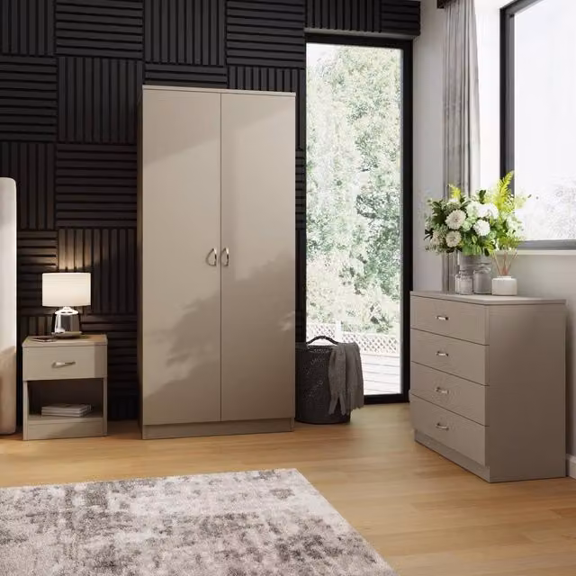 FWStyle Putty 3 Piece Modern Bedroom Furniture Set in Beige