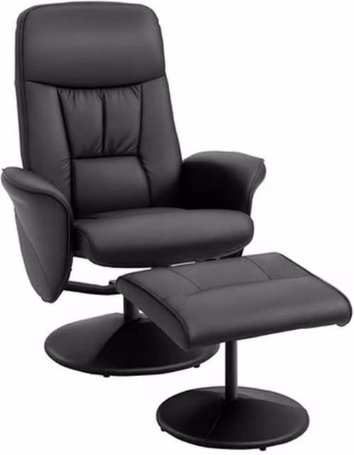 NESTLUNE Black PU Leather Swivel Recliner Armchair with Ottoman