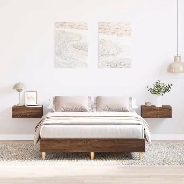 Berkfield Home Small Double Bed Frame in Brown Oak, Engineered Wood, W/D/H: 120 x 190 cm