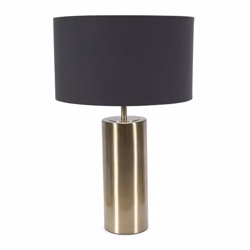ValueLights Antique Brass Single Stem Touch Dimmer Table Lamp with Black Fabric Drum Shade