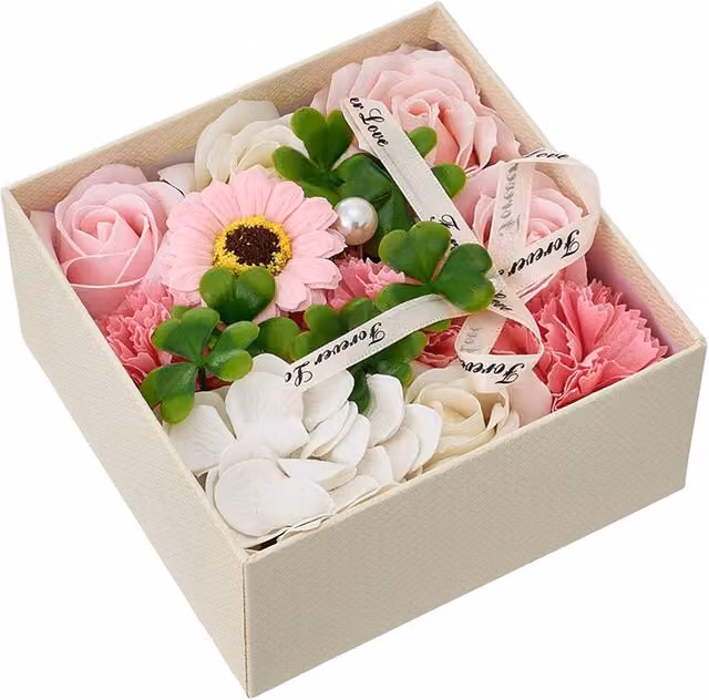 Living and Home Square Soap Flower Gift Box in Light Pink
